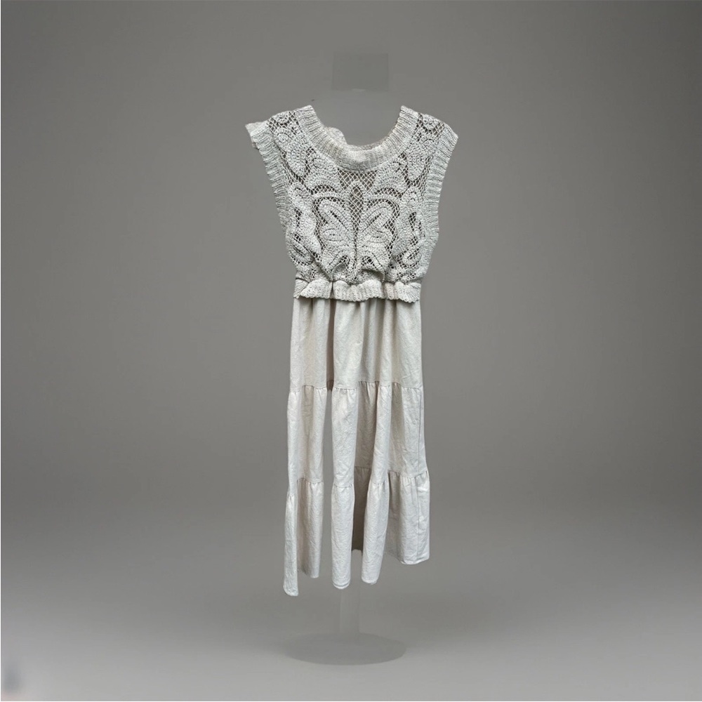 Polagram Cream Crochet Knit Top Maxi Dress Size Small Boho Cottagecore Festival - Picture 8 of 8